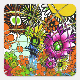 Adesivo Quadrado Última Arte de Design de Padrão Floral Colorida In