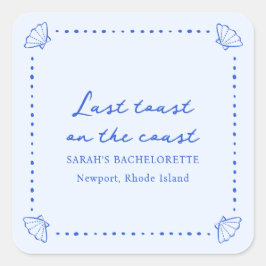Adesivo Quadrado Último brinde na costa - Bachelorette Azul Shell