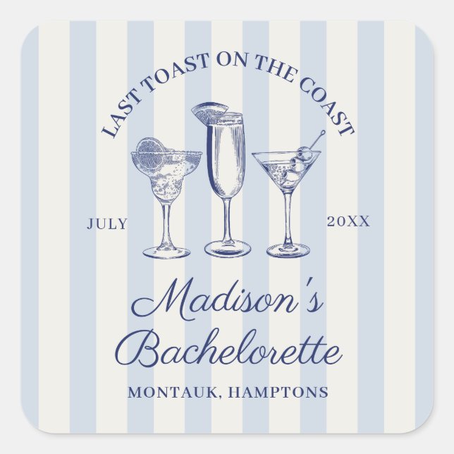 Adesivo Quadrado Último Brinde na Costa Listrado Azul Empoeirado (Frente)