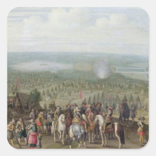 Adesivo Quadrado Um acampamento militar com a milícia em cavalos,