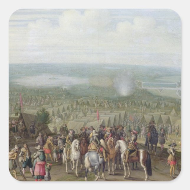 Adesivo Quadrado Um acampamento militar com milícia sobre cavalos,  (Frente)
