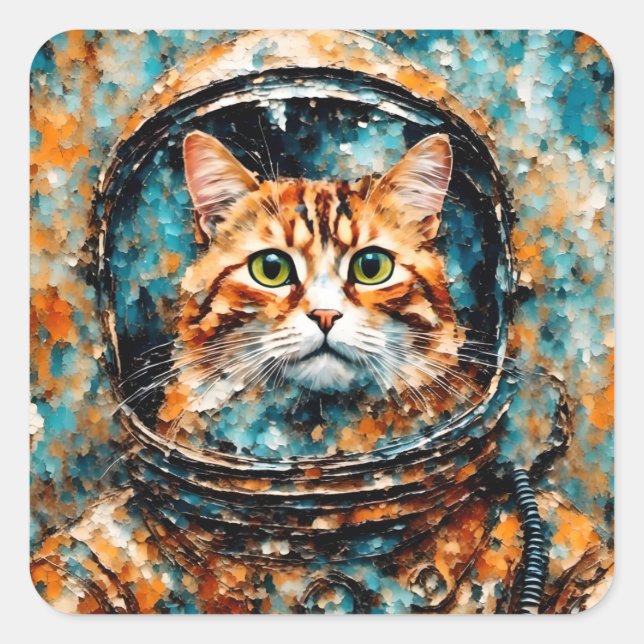 Adesivo Quadrado um adorável astronauta de gatos (Frente)