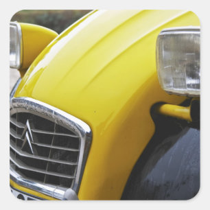 Adesivo Quadrado Um antigo Citroen 2CV 2 CV preto e amarelo, detalh