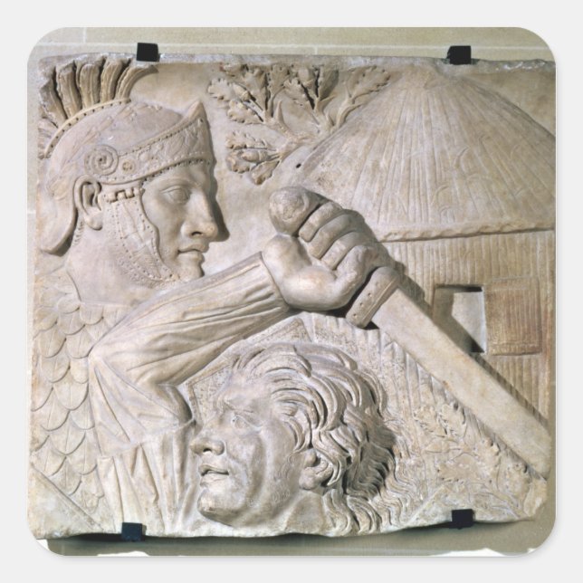 Adesivo Quadrado Um bárbaro lutando contra um legionário romano (Frente)