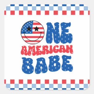 Adesivo Quadrado Um Bebê Americano Aniversário de 1 Ano no 4 de Jul