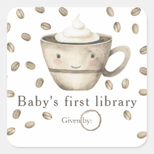 Adesivo Quadrado Um bebê está a preparar café - a primeira bibliote