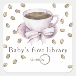 Adesivo Quadrado Um bebê está preparando café - a primeira bibliote