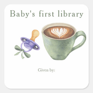 Adesivo Quadrado Um bebê está preparando café - primeira biblioteca