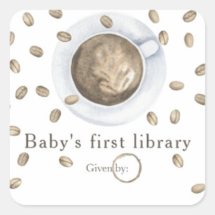 Adesivo Quadrado Um bebê está preparando café - primeira biblioteca