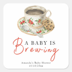 Adesivo Quadrado Um Bebê Está Preparando Xícara de Café Baby Shower