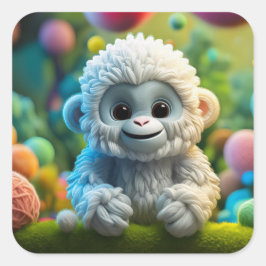 Adesivo Quadrado Um bebê lindo Yeti feito de fio