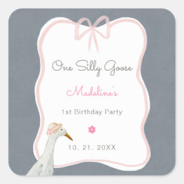 Adesivo Quadrado Um Bobo Goose Pink Arco primeiro aniversario Party