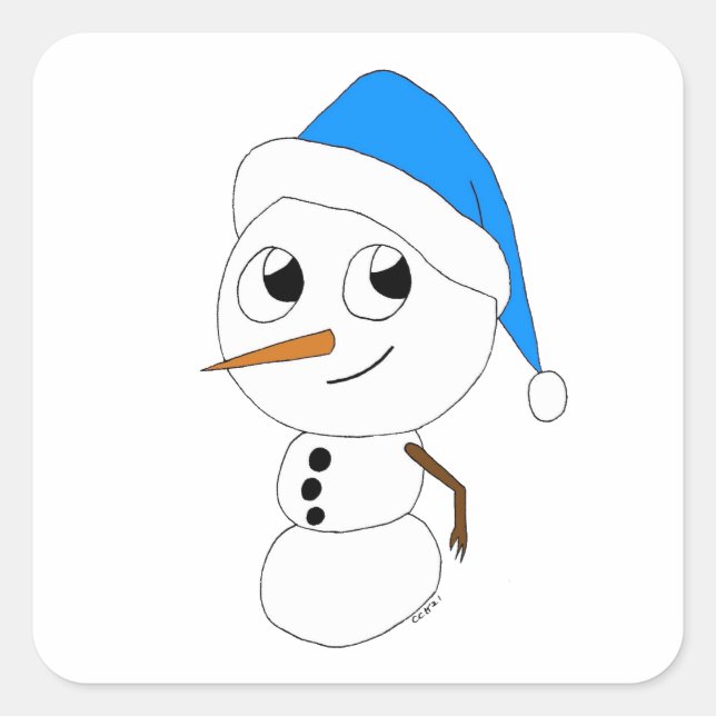 Adesivo Quadrado um boneco de neve chibi (Frente)