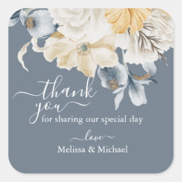 Adesivo Quadrado Um Casamento AZUL Obrigado na Praça Azul