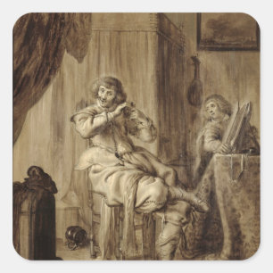 Adesivo Quadrado Um cavalheiro em seu toalete, 1660
