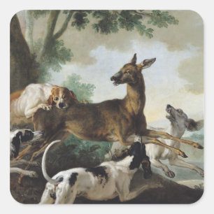 Adesivo Quadrado Um cervo perseguido por cães, 1725