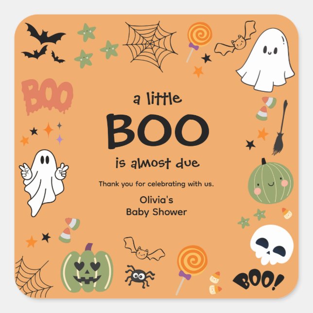Adesivo Quadrado Um Chá de fraldas De Boo Halloween Obrigado (Frente)