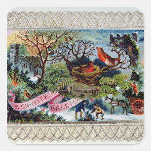 Adesivo Quadrado Um cumprimento do Natal, cartão do Victorian