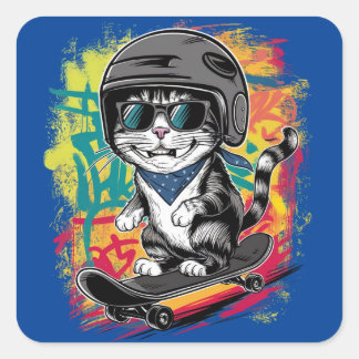 Adesivo Quadrado Um design único e divertido com um na moda-gato qu