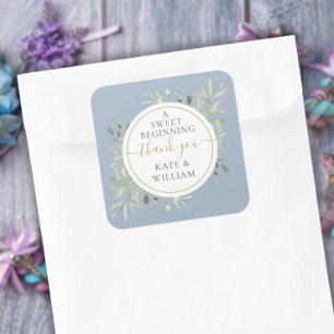 Adesivo Quadrado Um doce Casamento Azul, Dusty, verde-principiante