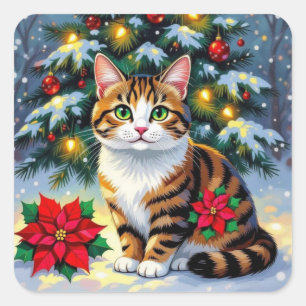 Adesivo Quadrado Um Doce Gatinho no Festival de Natal