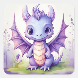 Adesivo Quadrado Um dragão de bebê roxo e bonito no estilo da arte 