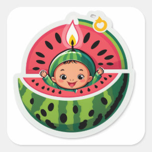 Adesivo Quadrado Um em um Melão – Surpresa de 1º Aniversário Mais D