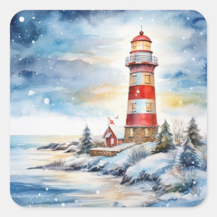 Adesivo Quadrado Um Farol no Inverno