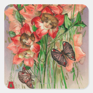 Adesivo Quadrado Um Felz pascoa com Flores na Cabeça das Mulheres