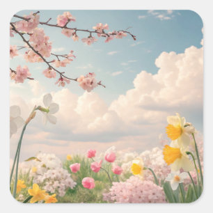 Adesivo Quadrado Um Fundo Floral de Primavera