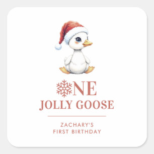 Adesivo Quadrado Um Ganso Alegre Personalizado Primeiro Aniversário