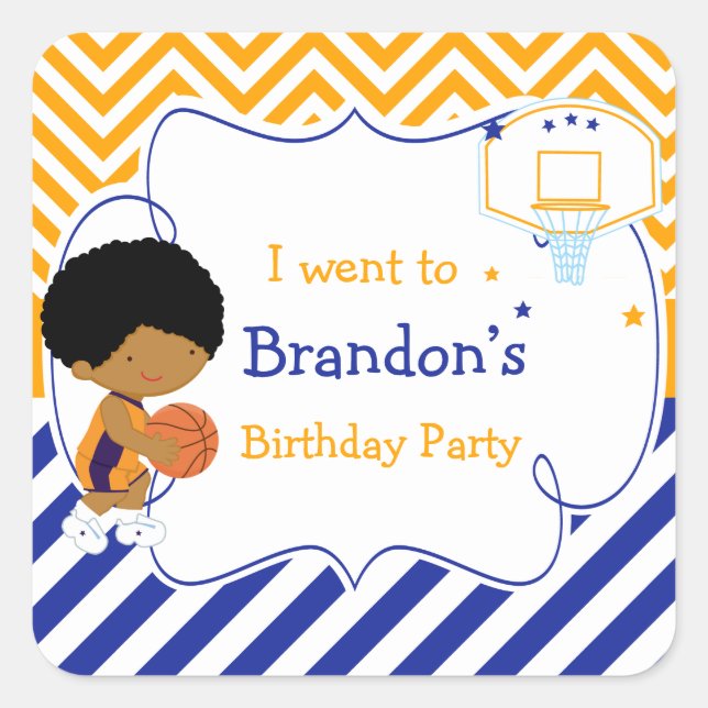 Adesivo Quadrado Um garoto afro-americano "eu fui", de basquete (Frente)
