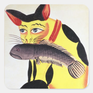 Adesivo Quadrado Um gato com um peixe em sua boca, do Rudyard K