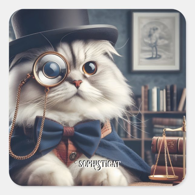 Adesivo Quadrado Um gato vestindo um monóculo VI (Frente)