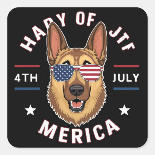 Adesivo Quadrado Um German shepherd de desenho animado em bandeira