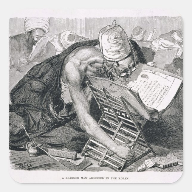 Adesivo Quadrado Um Homem Aprendido Absorvido no Corão (Frente)
