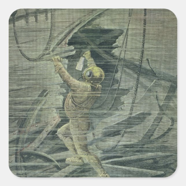 Adesivo Quadrado Um mergulhador do mar profundo que olha as (Frente)