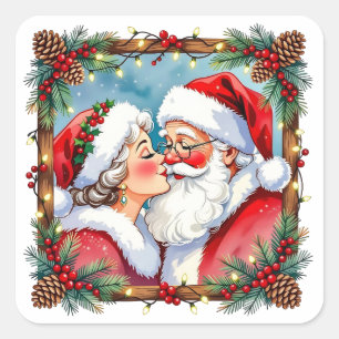 Adesivo Quadrado Um Natal Doce e Antigo Papai e Mamãe Noel