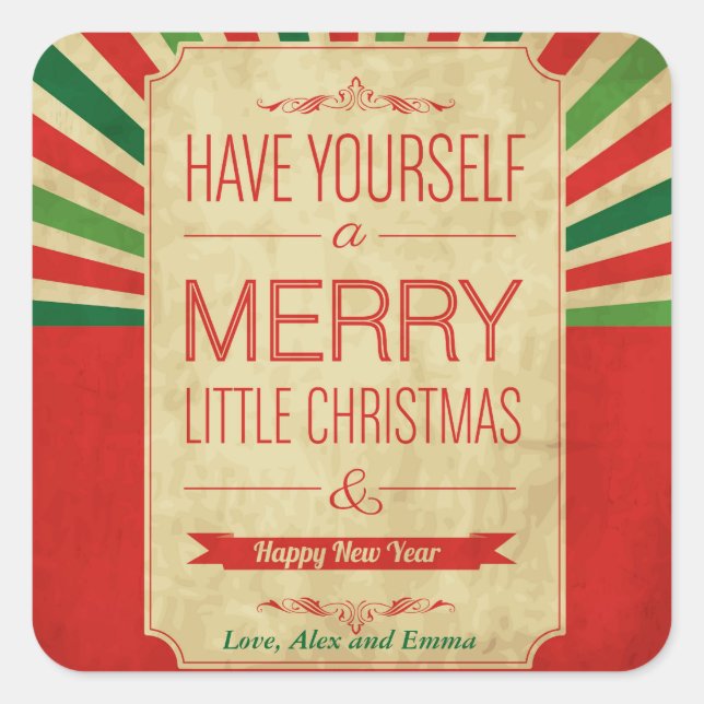 Adesivo Quadrado Um Natal e Feliz ano novo Felizes (Frente)