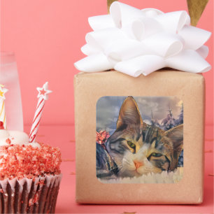 Adesivo Quadrado Um Natal Gatinho