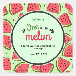 Adesivo Quadrado Um no primeiro aniversario Melon Summer Obrigado
