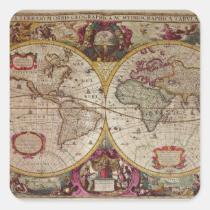 Adesivo Quadrado Um novo mapa de terra e água de toda a Terra