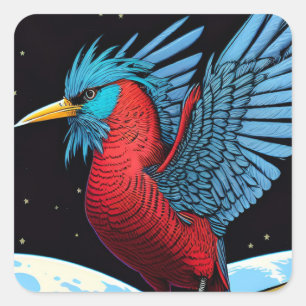 Adesivo Quadrado Um pássaro com um pau no espaço