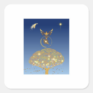 Adesivo Quadrado Um pássaro voando sobre uma árvore ouro