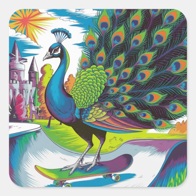 Adesivo Quadrado Um Pavão De Skate (Frente)