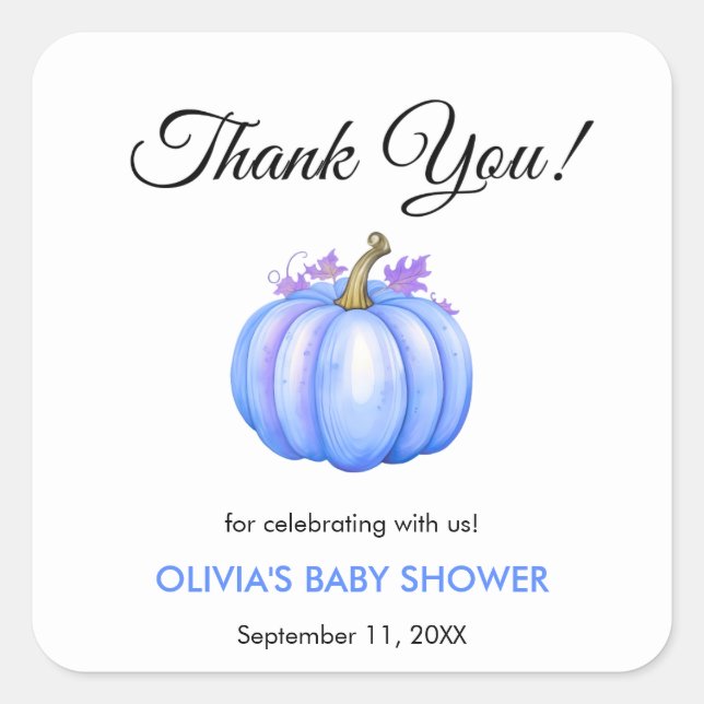 Adesivo Quadrado Um Pequeno Chá de fraldas Azul De Outono (Frente)