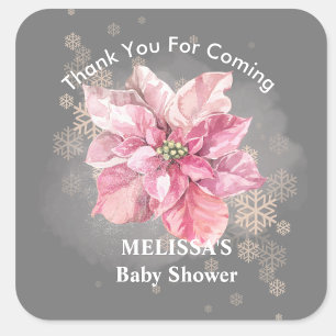 Adesivo Quadrado Um Pequeno Floco de Neve Rosa Poinsettia Rosa obri