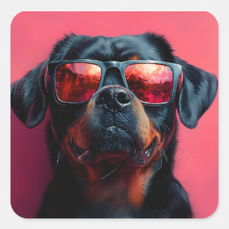 Adesivo Quadrado Um rottweiler legal com óculos de sol