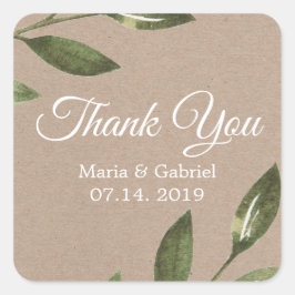 Adesivo Quadrado Um simples casamento de Kraft verde botânico Obrig