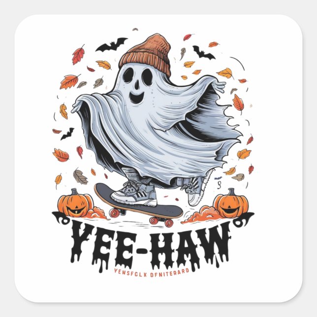 Adesivo Quadrado Um skate fantasma através de uma ronda no outono l (Frente)